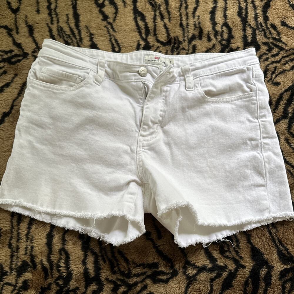 Vineyard Vines Womens White Denim Cut Off Shorts Size 6 Stretch Frayed Hem Raw